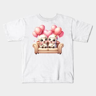 Valentine Sheep Couple Sitting Sofa Kids T-Shirt